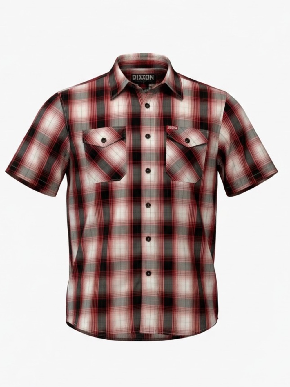 DIXXON “Capone”Red and Black Short-Sleeve Plaid Button-Up Shirt
